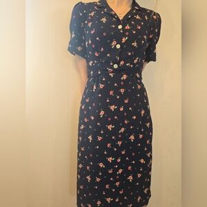 Vintage Inspired Collared Floral Midi Dress
